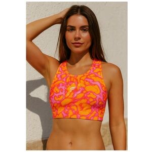 Fabletics Neon Orange Pink Tie Dye Sports Bra Tank Large